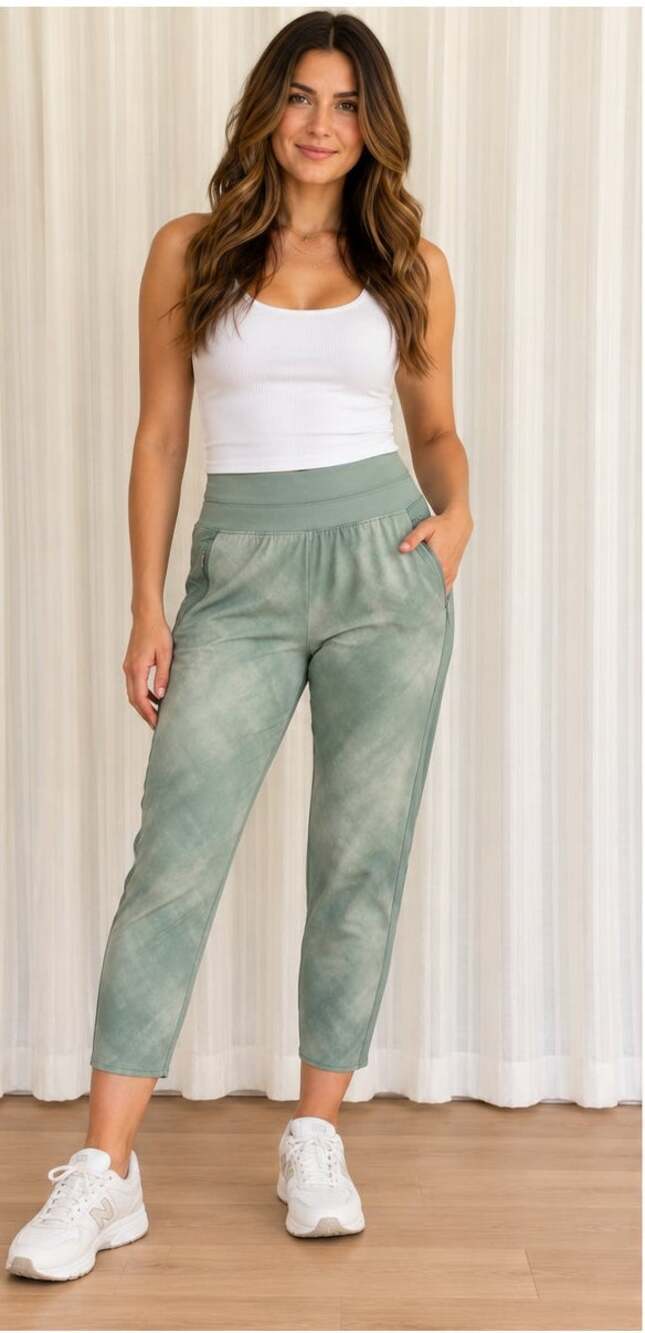 Athleta Nolita Slim Tapered Printed Crop Pants Sage Green Size 8